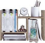 Jerry & Maggie - Desktop Organizer Office Storage Rack Adjustable Wood Display Shelf - Free Style Double H Display - True Natural Stand Shelf - Black - Image 4
